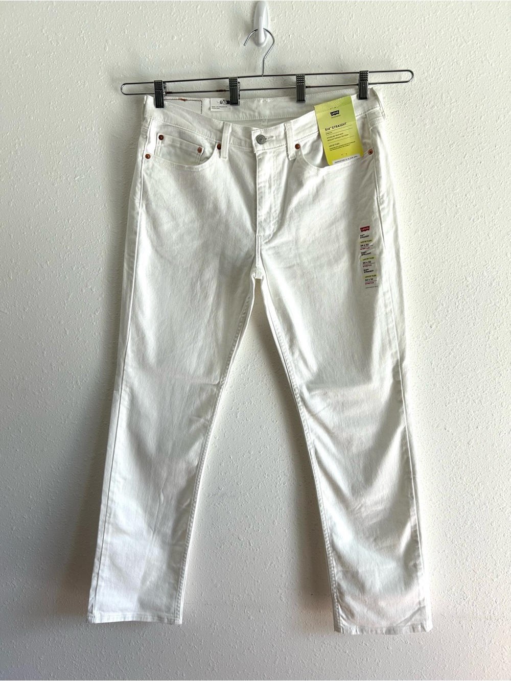 Levi's 514 Straight Leg Jeans Men's Size 34x32 White Denim Stretch Flex